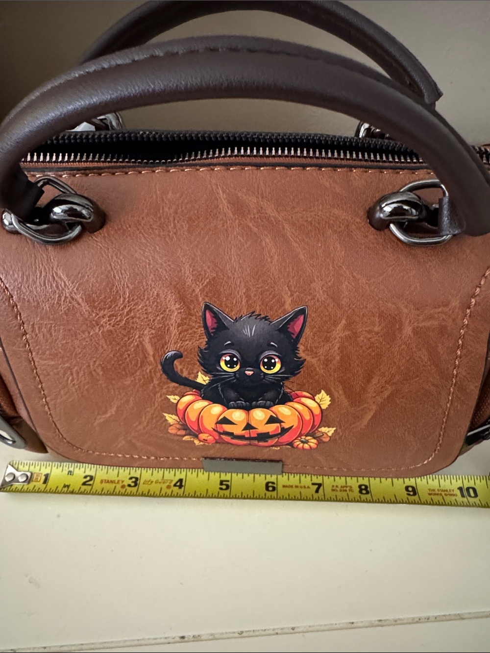Brown Halloween Cat Pumpkin Satchel Bag - Picture 5 of 7